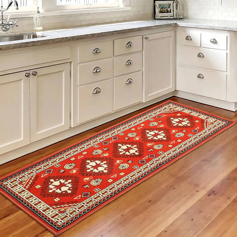 Ethnic Motif Rich Orange Polyviscose Bedside Runner