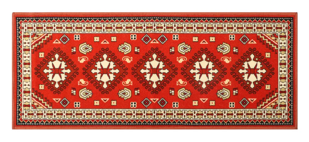 Ethnic Motif Rich Orange Polyviscose Bedside Runner
