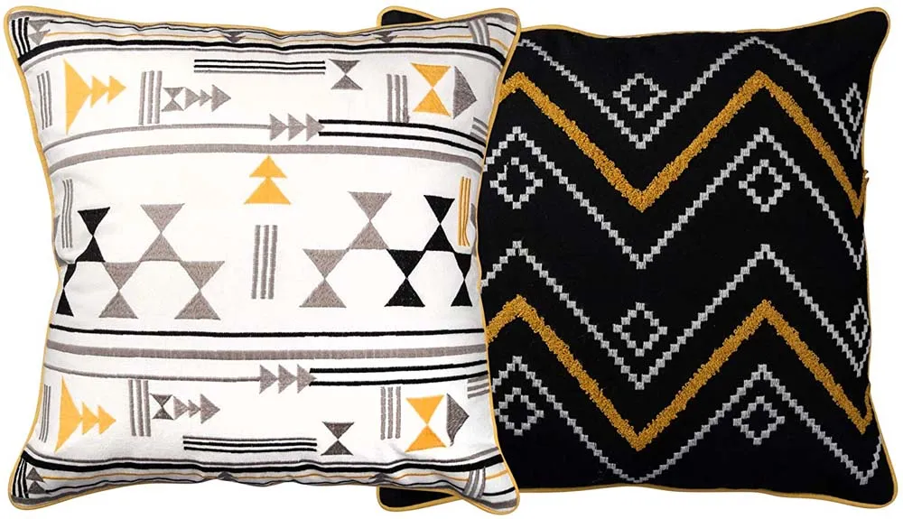 Ethnic Patterned Black & White Designer Cushion Cover Set Of 2
