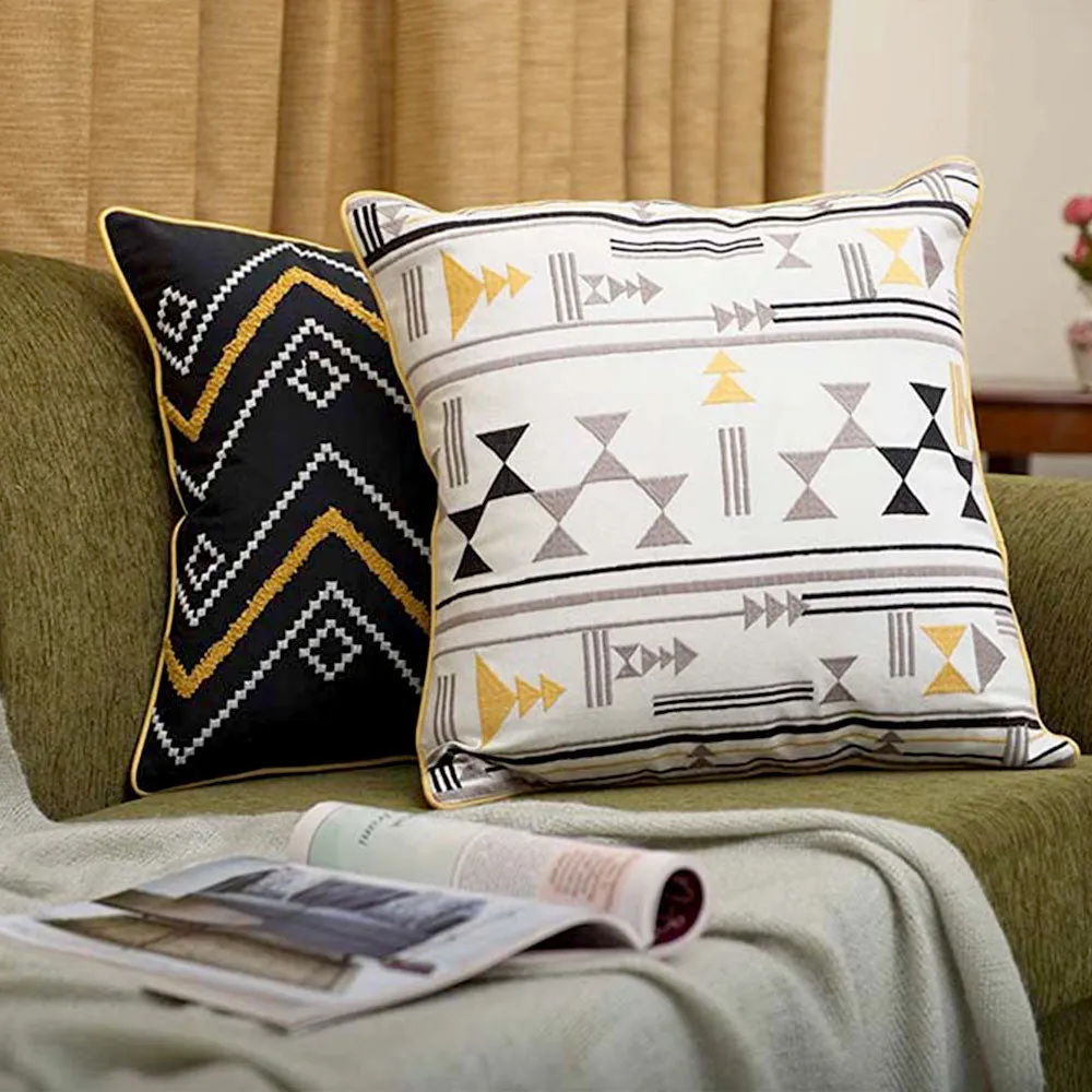 Ethnic Patterned Black & White Designer Cushion Cover Set Of 2