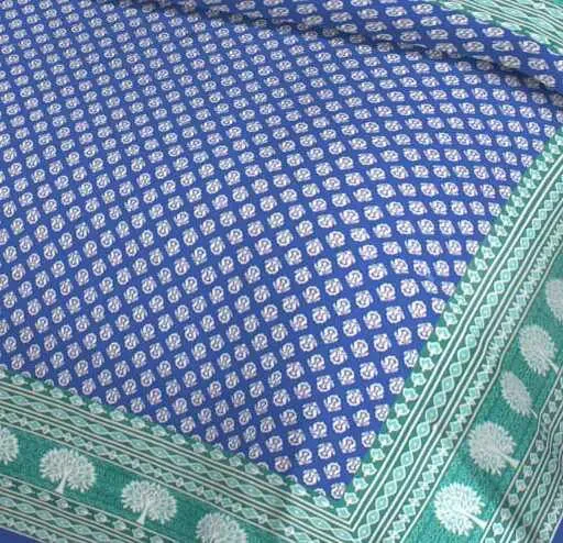 Ethnic Printed Green & Blue 144 TC Cotton Double Bedsheet with Pillow Covers