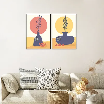 Ethnic Vibrant Flower Vase Frames Set Of 2