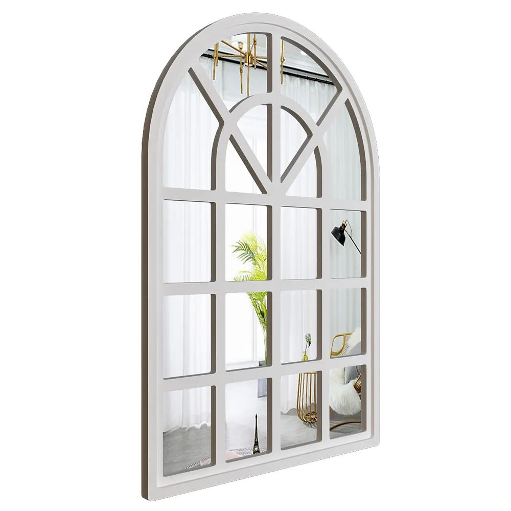 European Arch Motif Window Frame Wooden Decorative Wall Mirror (Available in Multiple Finishes) Brown