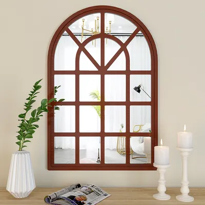European Arch Motif Window Frame Wooden Decorative Wall Mirror (Available in Multiple Finishes)