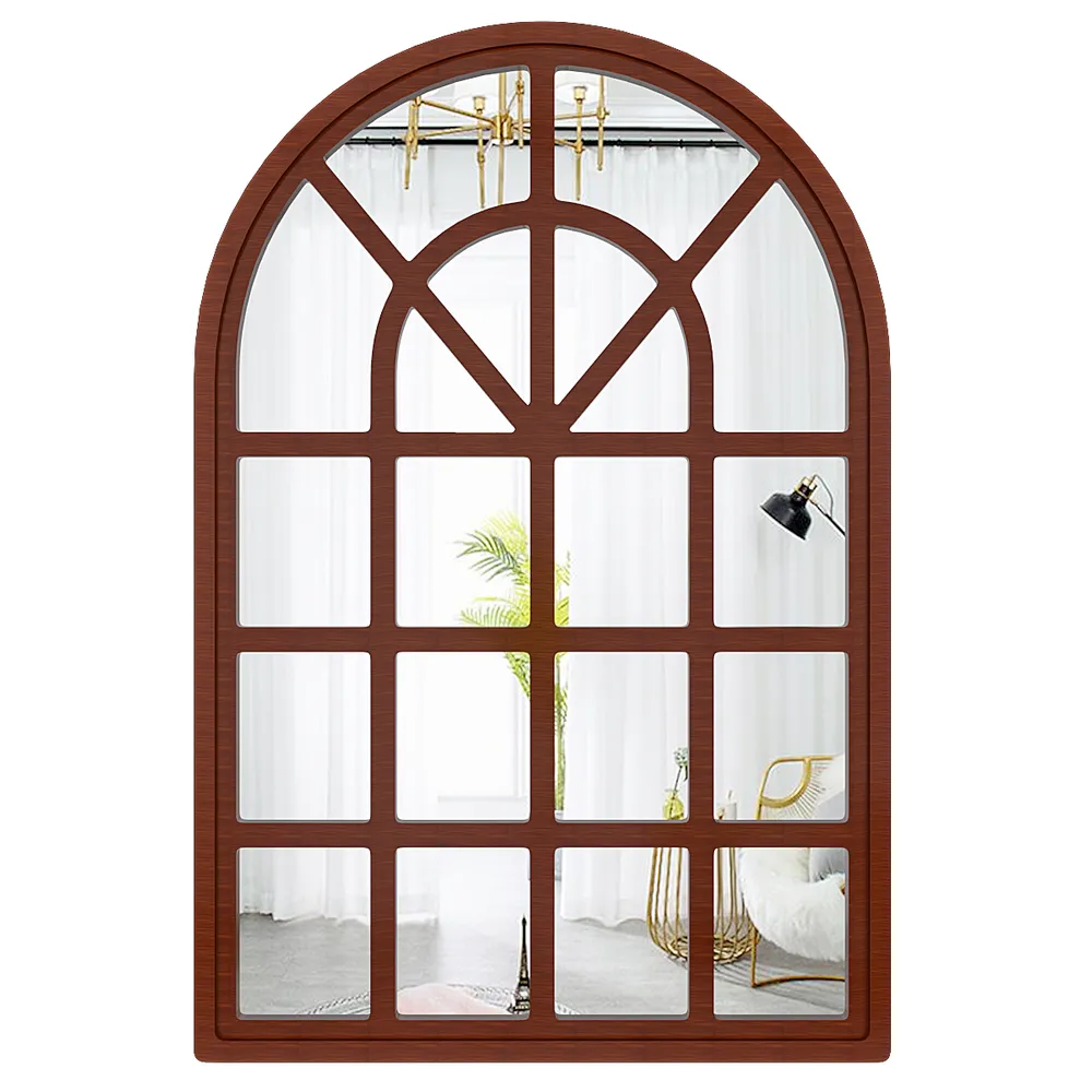 European Arch Motif Window Frame Wooden Decorative Wall Mirror (Available in Multiple Finishes) Brown