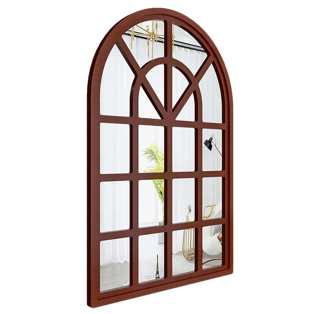 European Arch Motif Window Frame Wooden Decorative Wall Mirror (Available in Multiple Finishes) Brown