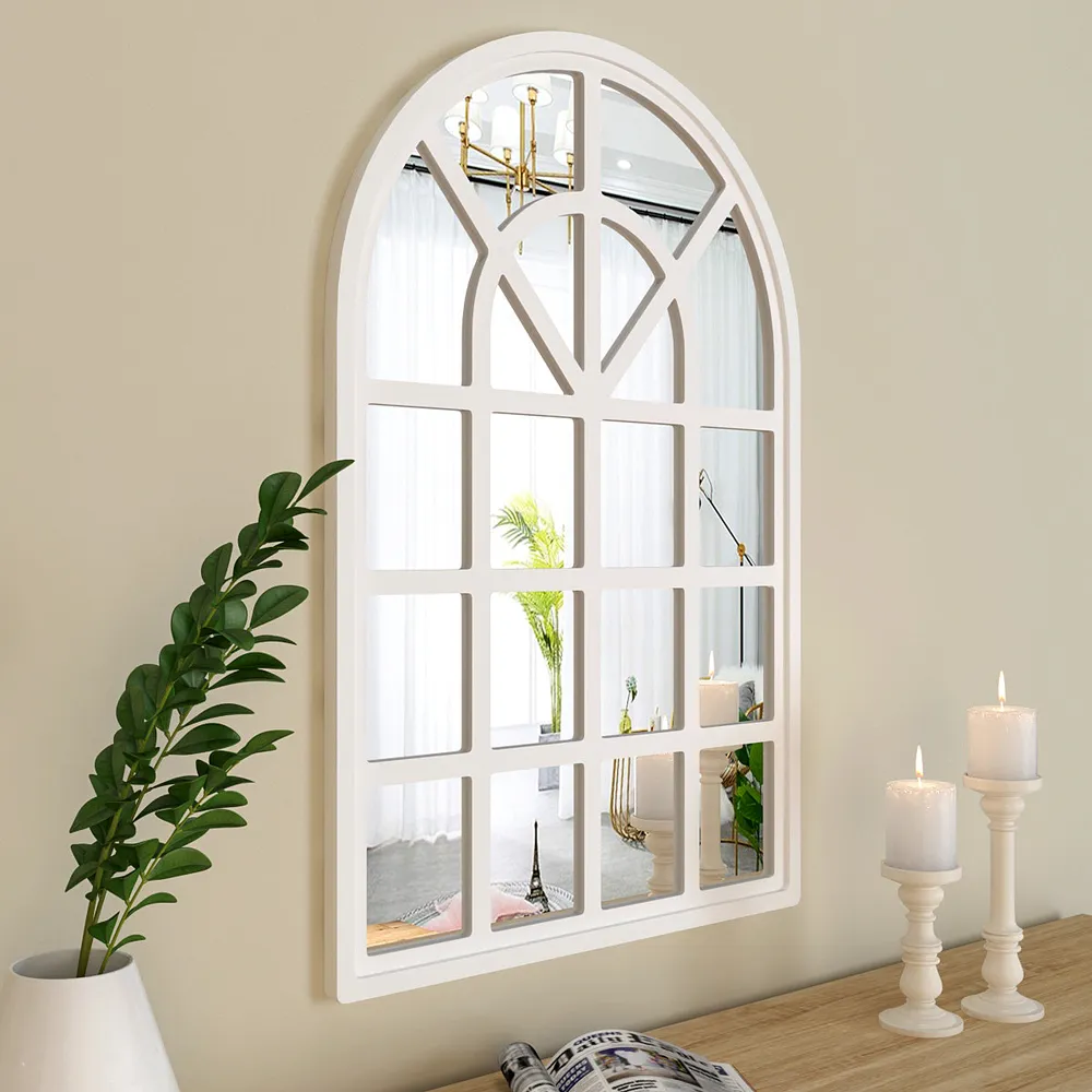 European Arch Motif Window Frame Wooden Decorative Wall Mirror (Available in Multiple Finishes) Brown