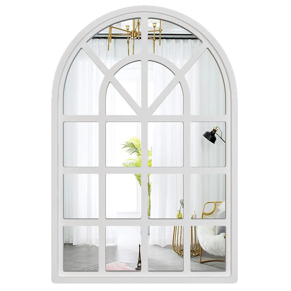 European Arch Motif Window Frame Wooden Decorative Wall Mirror (Available in Multiple Finishes) Brown