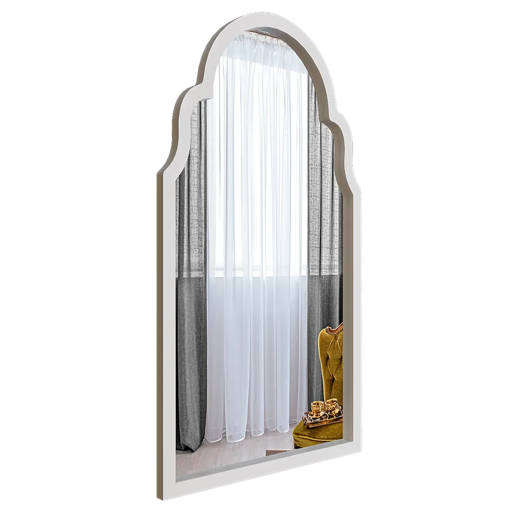 European Window Style Premium Wooden Decorative Wall Mirror (Available in Multiple Finishes) White