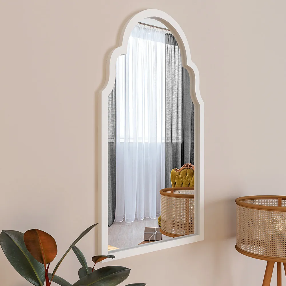 European Window Style Premium Wooden Decorative Wall Mirror (Available in Multiple Finishes) White