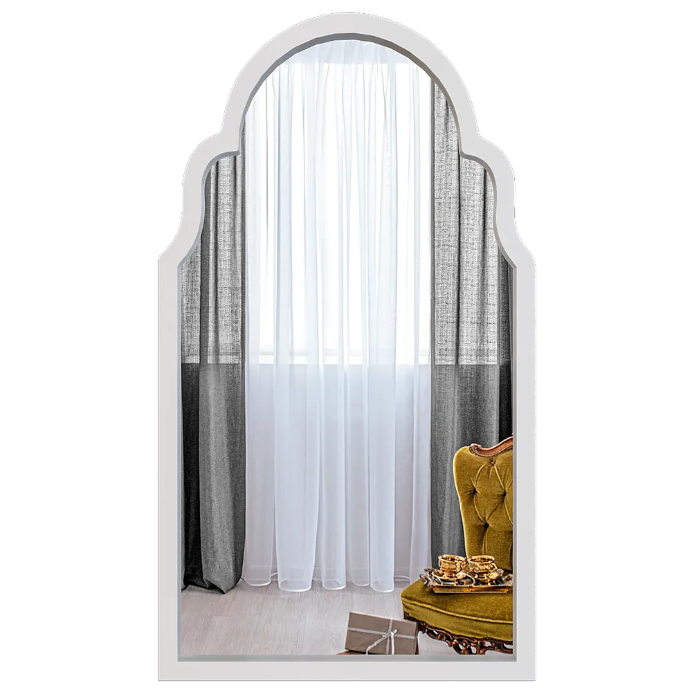 European Window Style Premium Wooden Decorative Wall Mirror (Available in Multiple Finishes) White