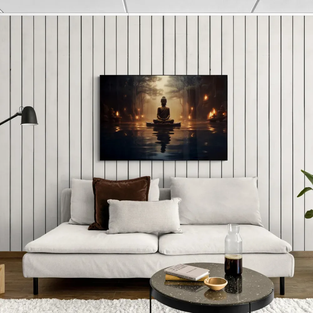 Evening Enlightenment Buddha Canvas Wall Painting With Frame