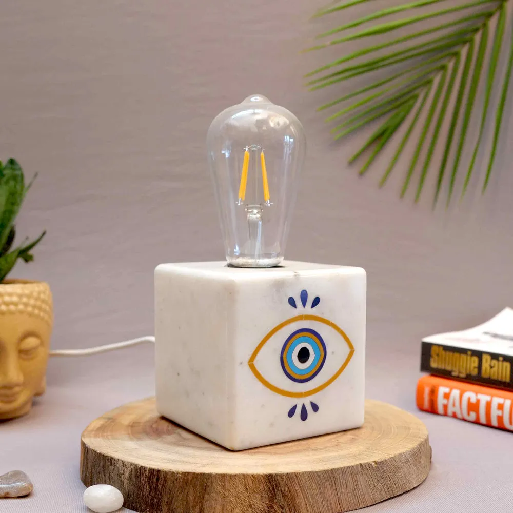 Evil Eye Marble & Semi Precious Stone Table Lamp with LED Bulb