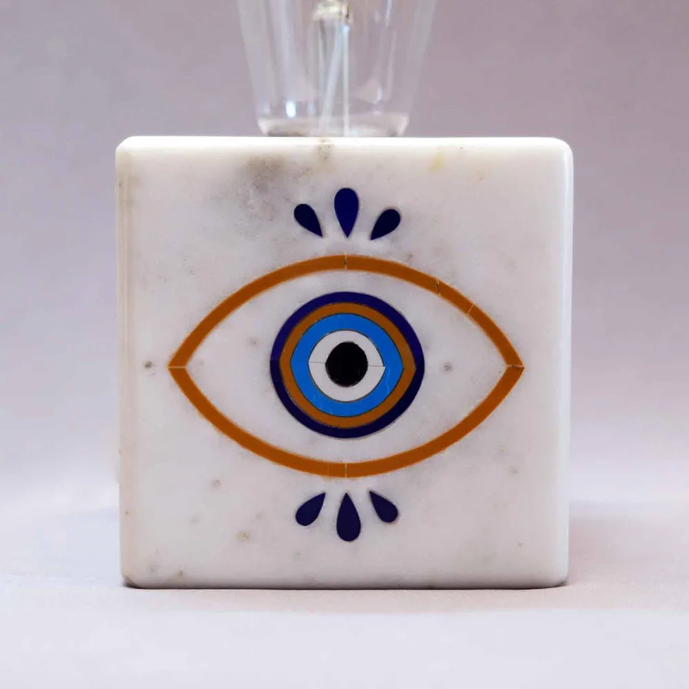 Evil Eye Marble & Semi Precious Stone Table Lamp with LED Bulb