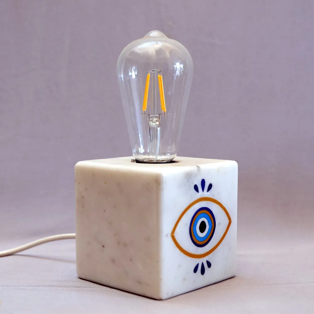 Evil Eye Marble & Semi Precious Stone Table Lamp with LED Bulb