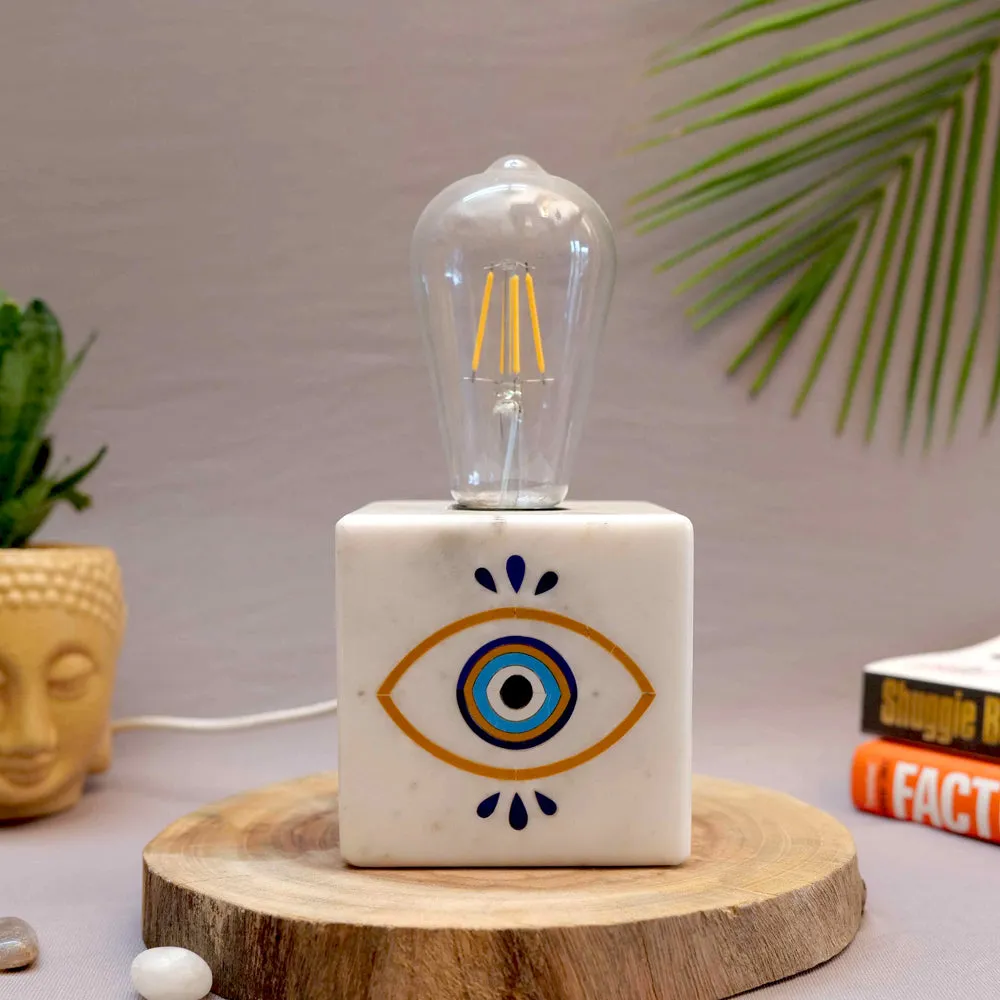 Evil Eye Marble & Semi Precious Stone Table Lamp with LED Bulb