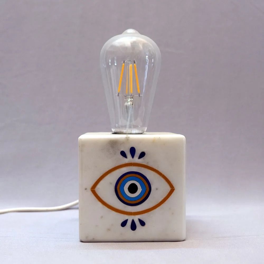 Evil Eye Marble & Semi Precious Stone Table Lamp with LED Bulb