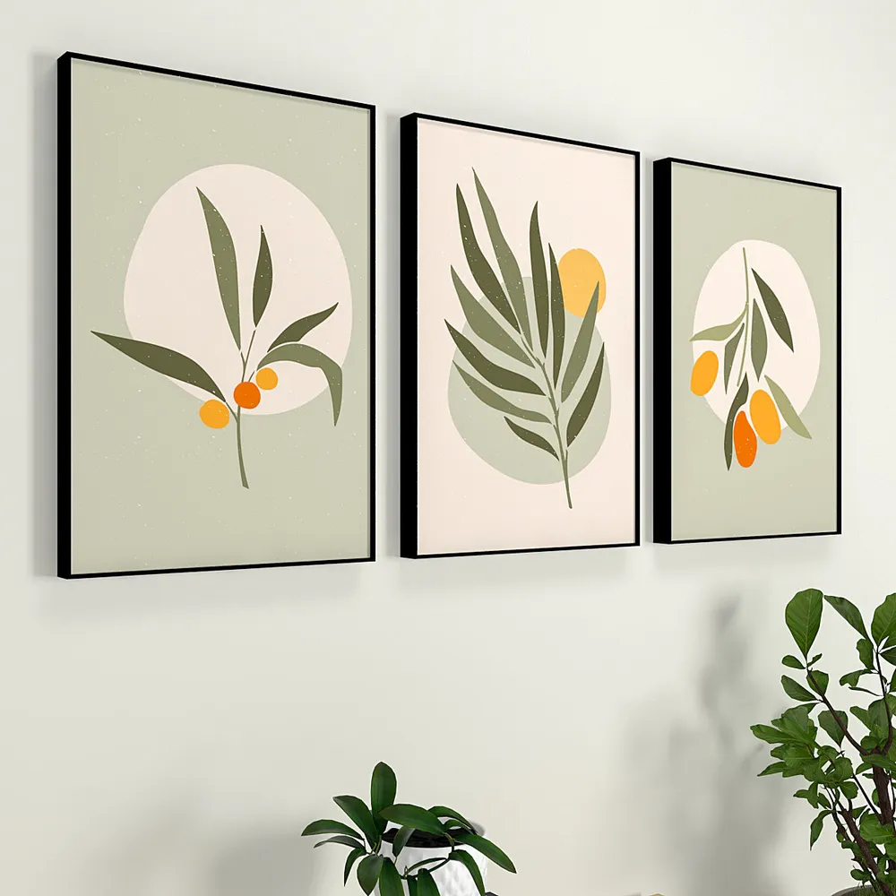 Exotic Flora Green Frames Set Of 3