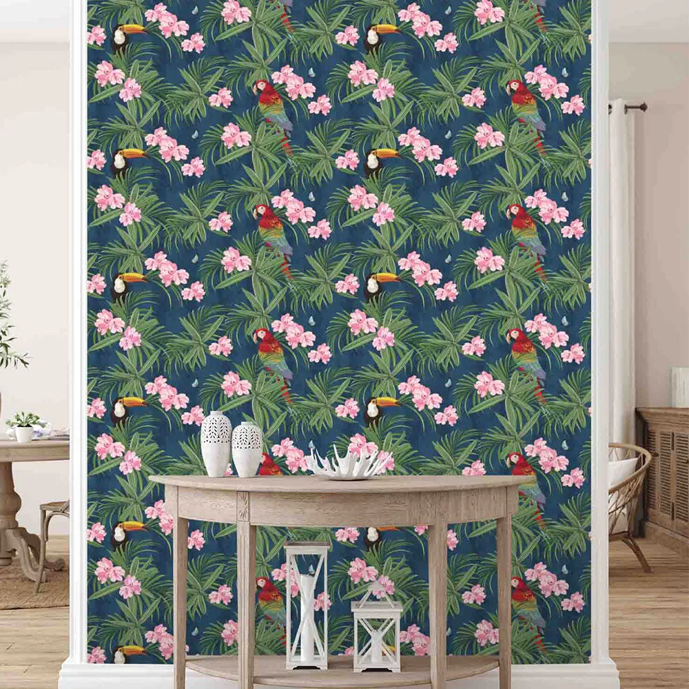 Exotic Parrot Textured Premium Wallpaper- Mix &amp; Match Collection blue