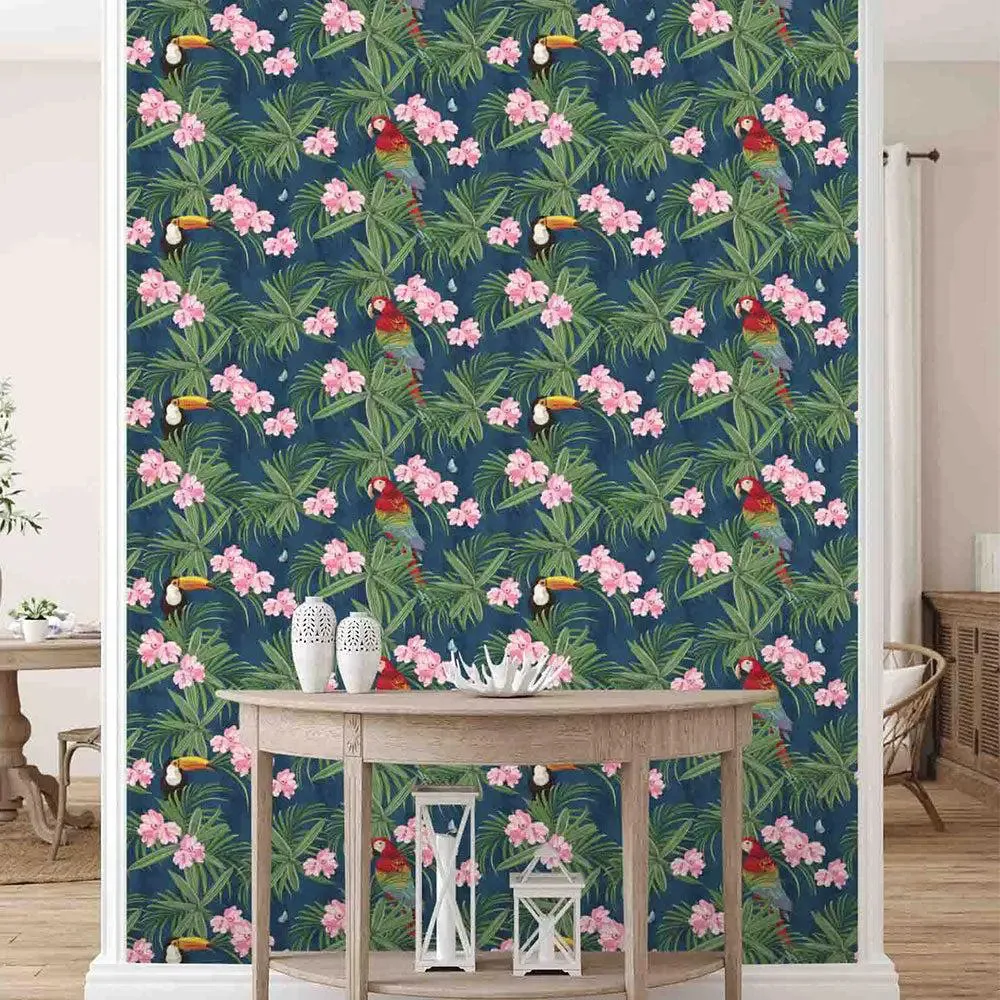 Exotic Parrot Textured Premium Wallpaper- Mix &amp; Match Collection blue