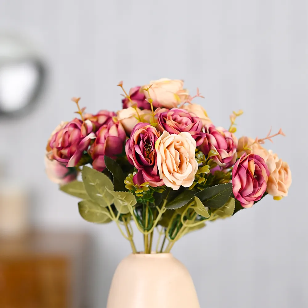 Exotic Pink Artificial Rose Bunch Set Of 2