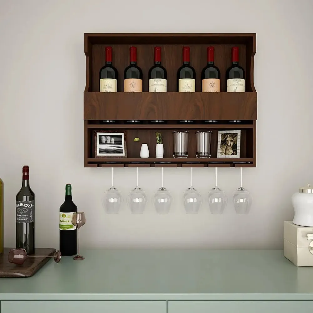Exquisite Backlit Wooden Bar Shelf / Mini Bar Cabinet in Walnut Finish