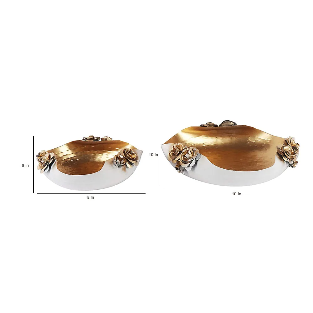 Exquisite Designer White & Gold Fancy Urli Bowl Set Of 2