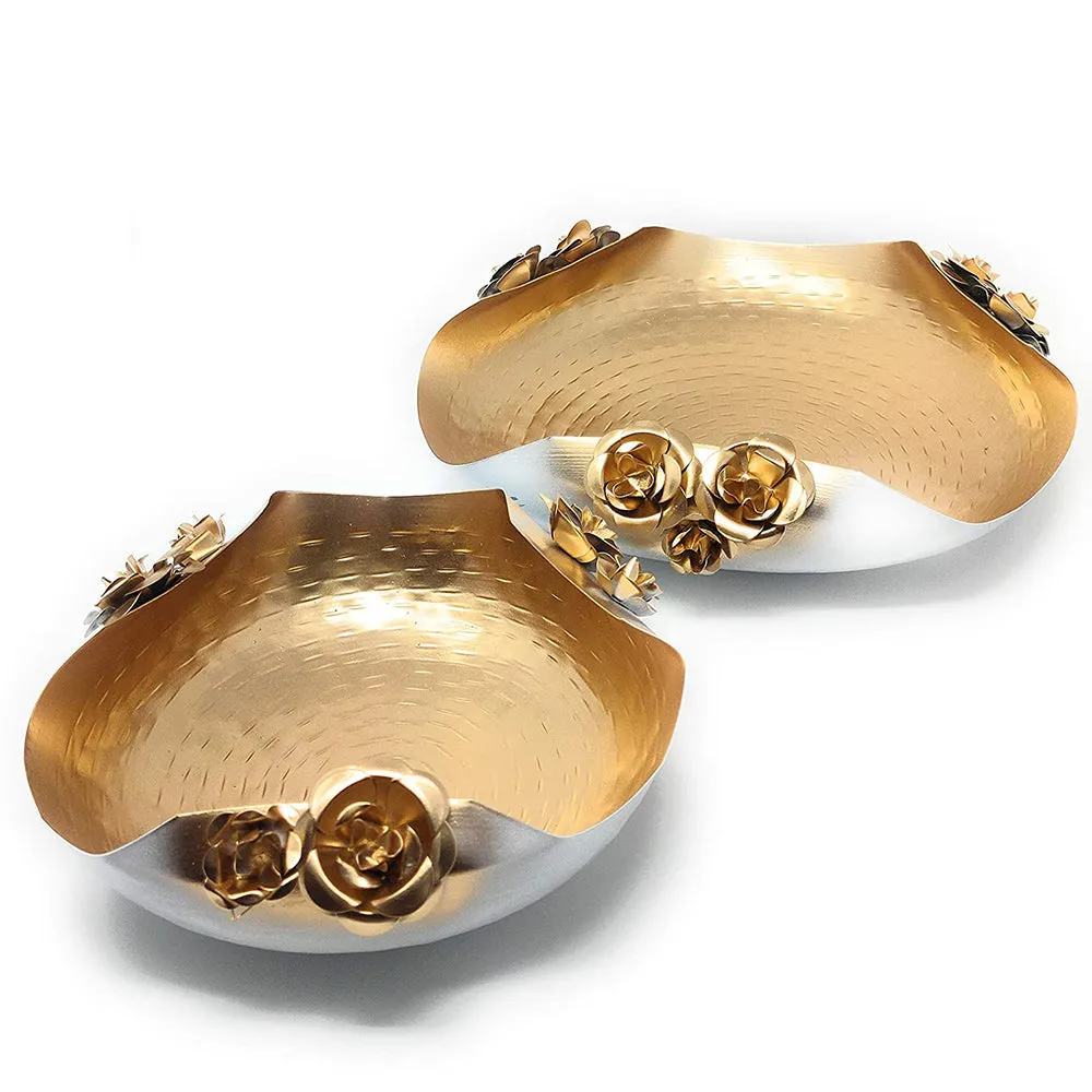 Exquisite Designer White & Gold Fancy Urli Bowl Set Of 2