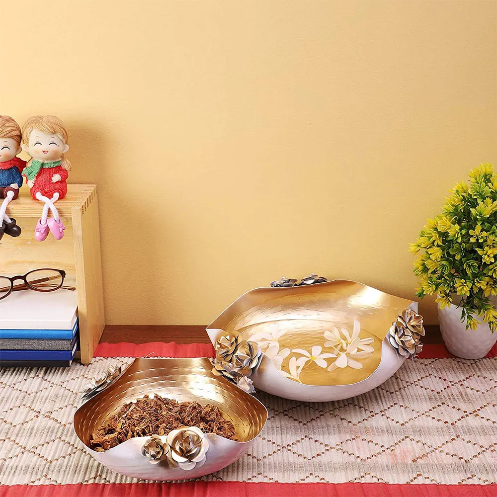 Exquisite Designer White & Gold Fancy Urli Bowl Set Of 2