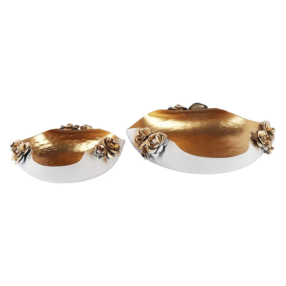 Exquisite Designer White & Gold Fancy Urli Bowl Set Of 2