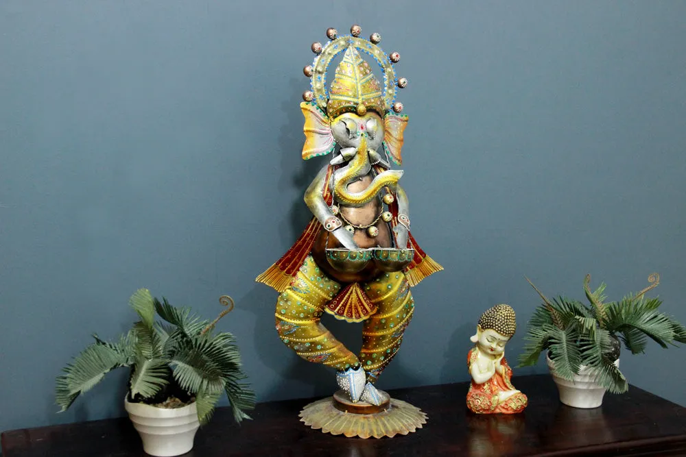 Exquisite Sitting Ganesha Metal Table Accent Single Piece
