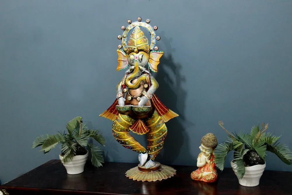 Exquisite Sitting Ganesha Metal Table Accent Single Piece