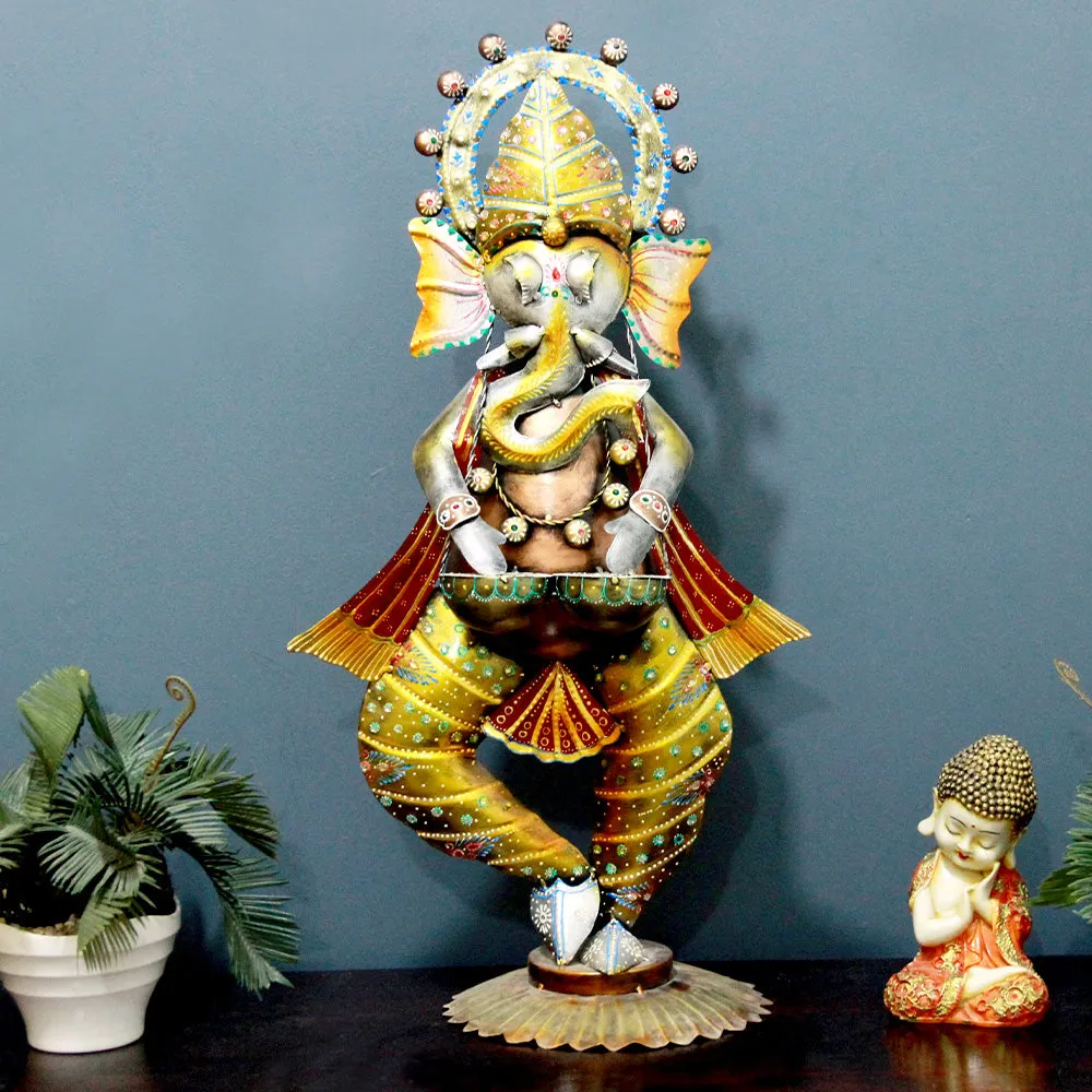 Exquisite Sitting Ganesha Metal Table Accent Single Piece