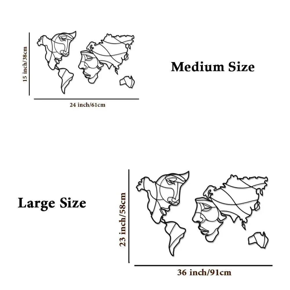 Face of World Map in Black Color Design Wooden Wall Hanging Medium(15 inch X 24 inch)