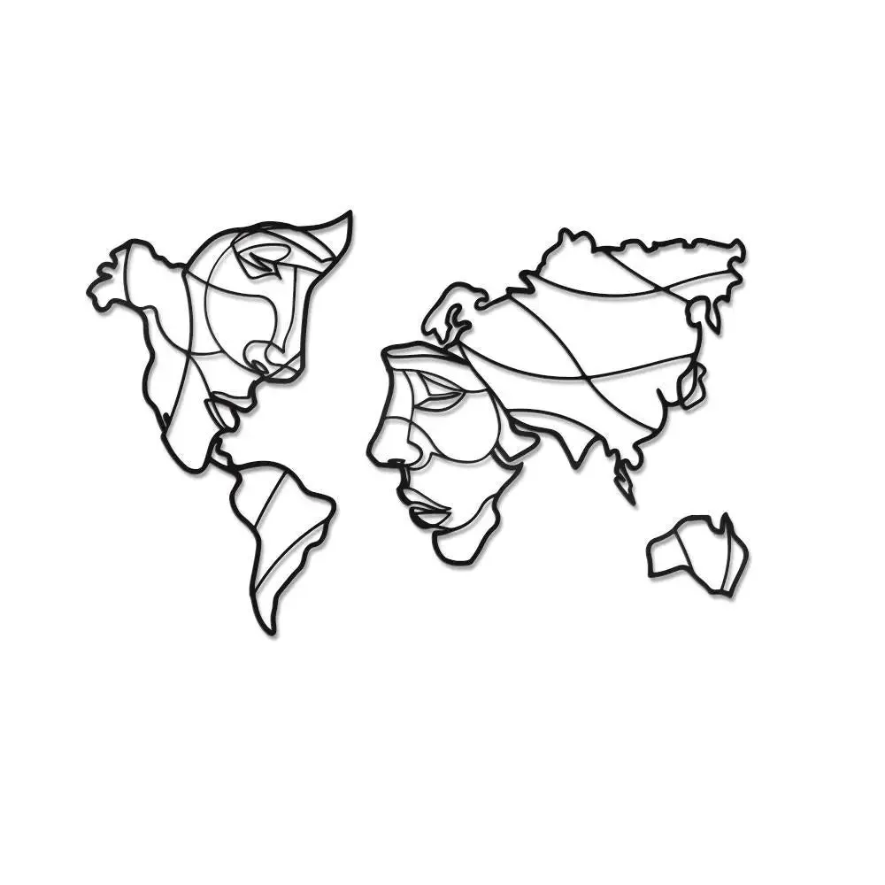 Face of World Map in Black Color Design Wooden Wall Hanging Medium(15 inch X 24 inch)