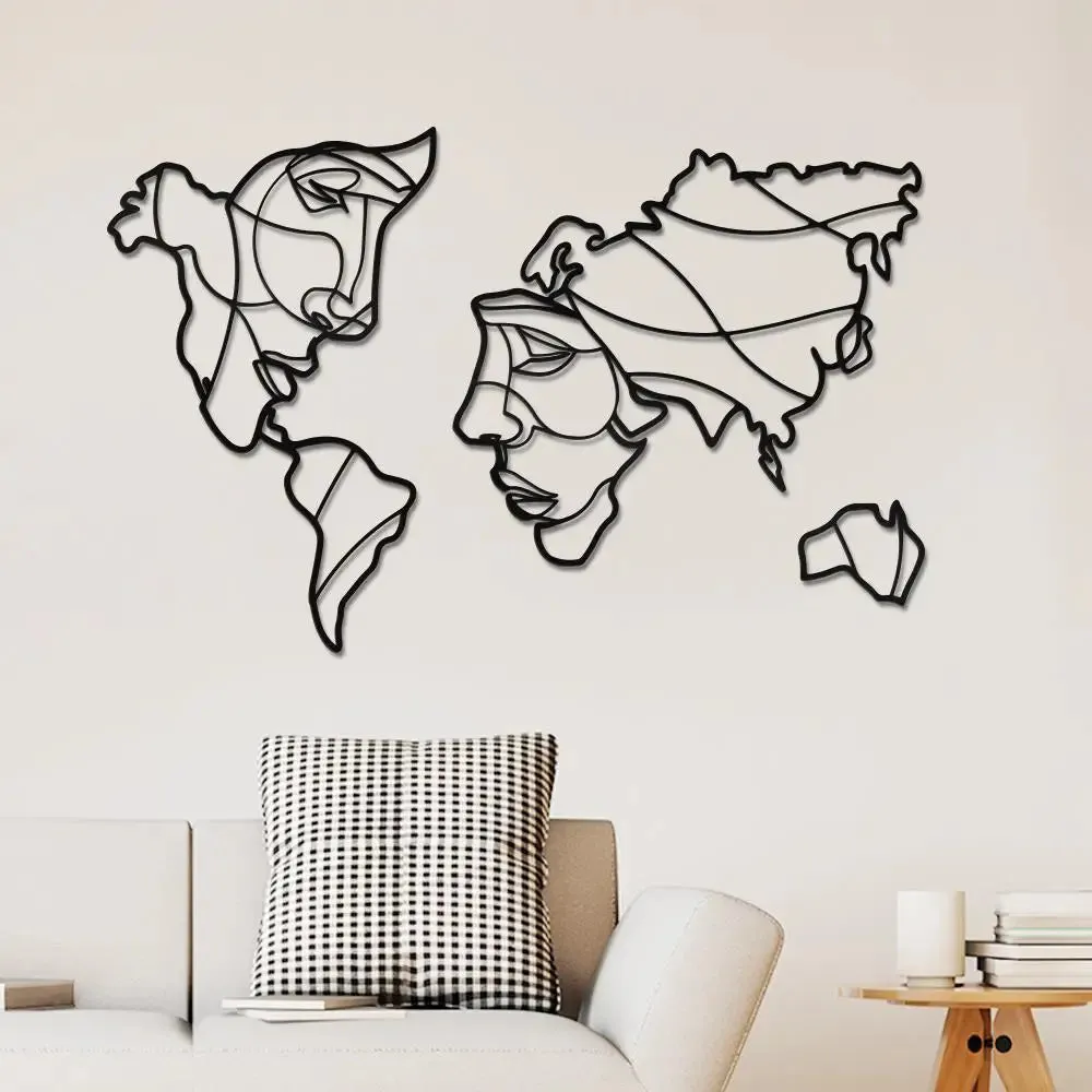 Face of World Map in Black Color Design Wooden Wall Hanging Medium(15 inch X 24 inch)