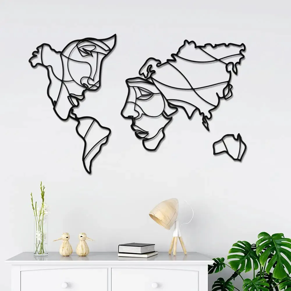 Face of World Map in Black Color Design Wooden Wall Hanging Medium(15 inch X 24 inch)