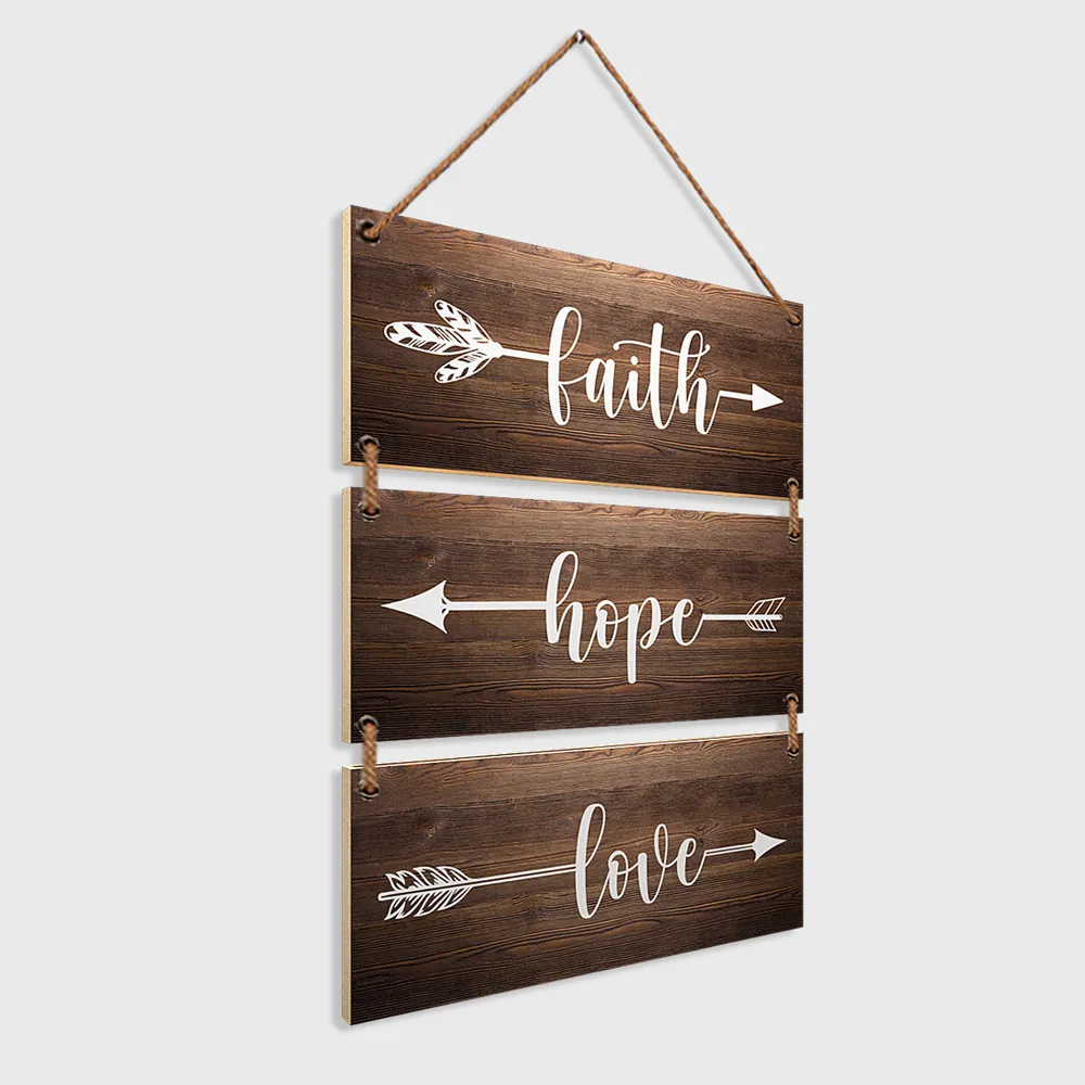 "Faith, Hope & Love" Quote Wooden Sign