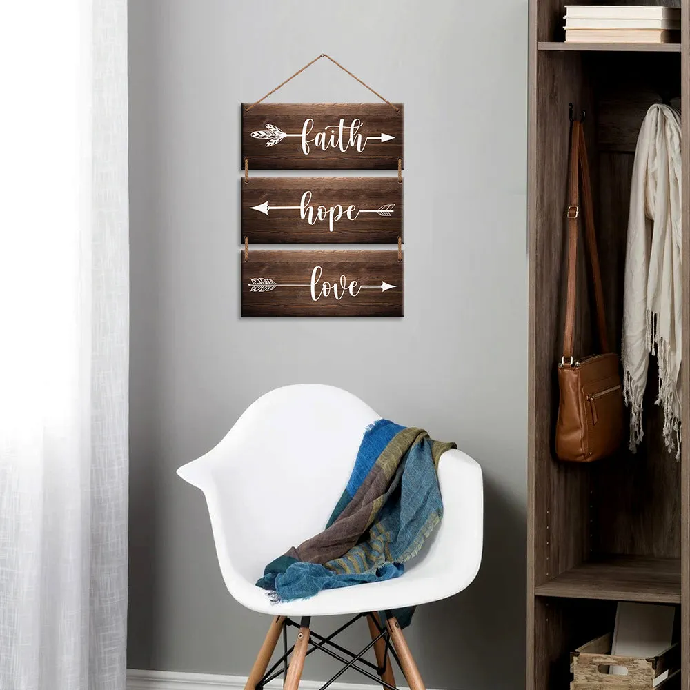 "Faith, Hope & Love" Quote Wooden Sign