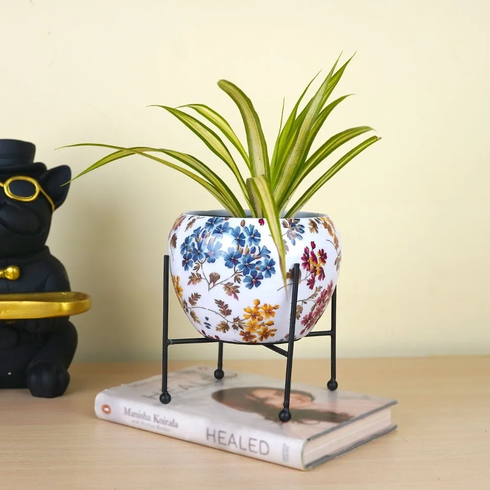 Fall Flowers Printed Metal Planter with Stand