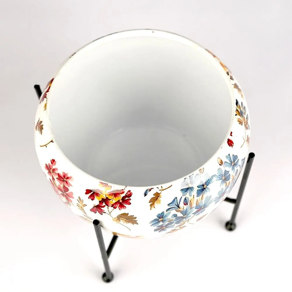 Fall Flowers Printed Metal Planter with Stand