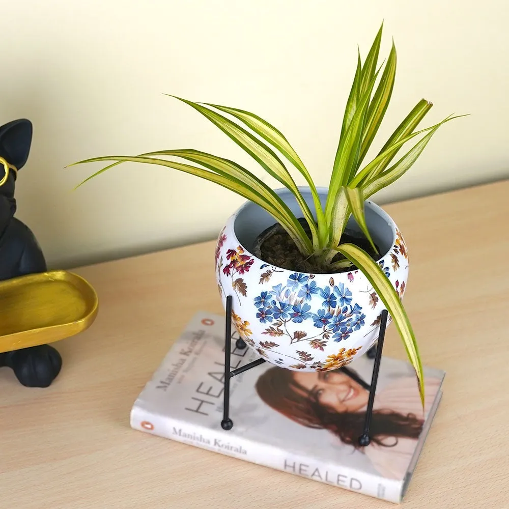 Fall Flowers Printed Metal Planter with Stand