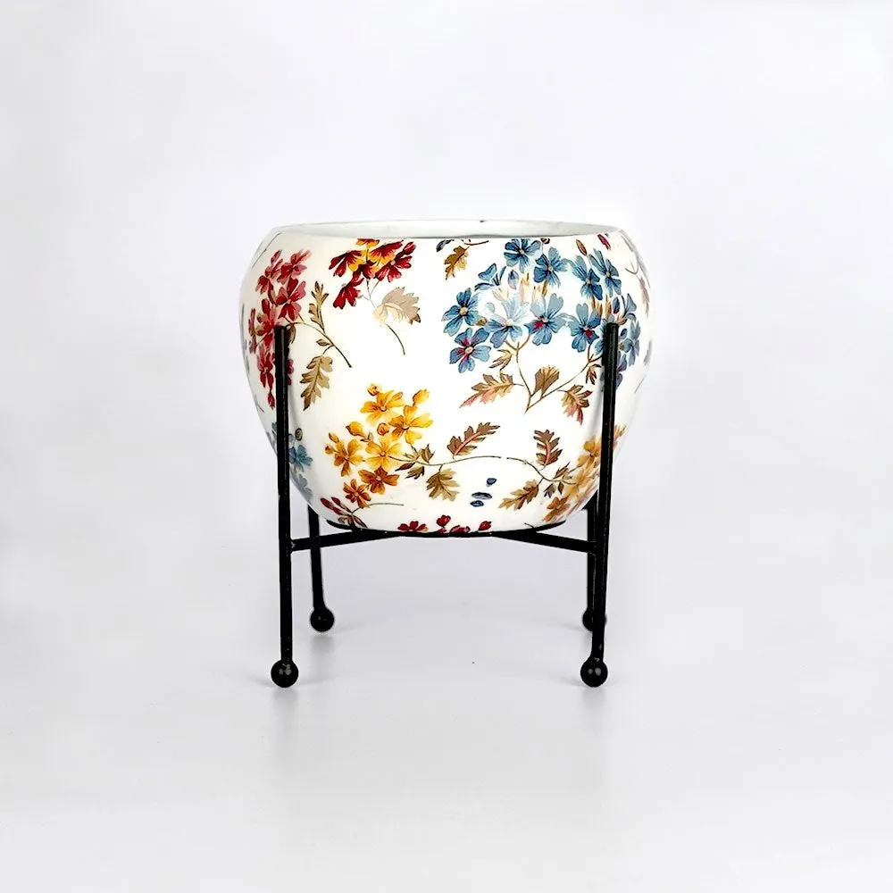 Fall Flowers Printed Metal Planter with Stand