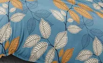 Fall Leaves Designer Double Bedsheet With 2 Pillow Covers (Blue)