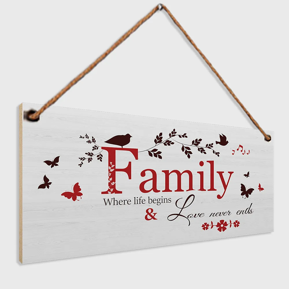 "Family" On White Wood Quote Wooden Sign