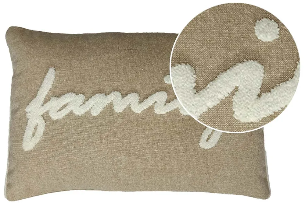 Family Printed Beige Velvet Cushion Cover