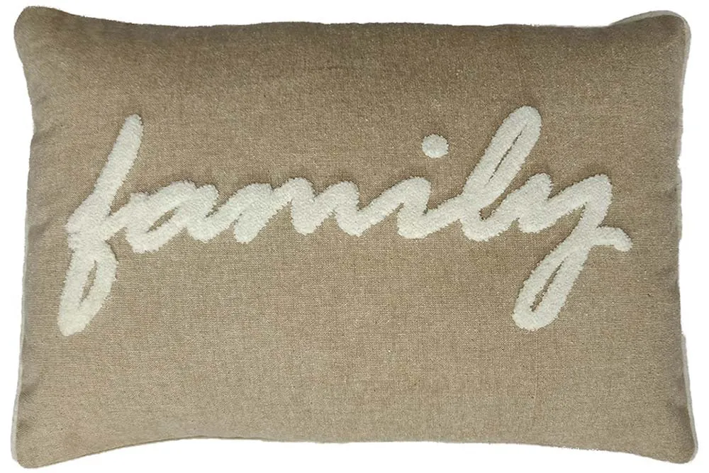 Family Printed Beige Velvet Cushion Cover