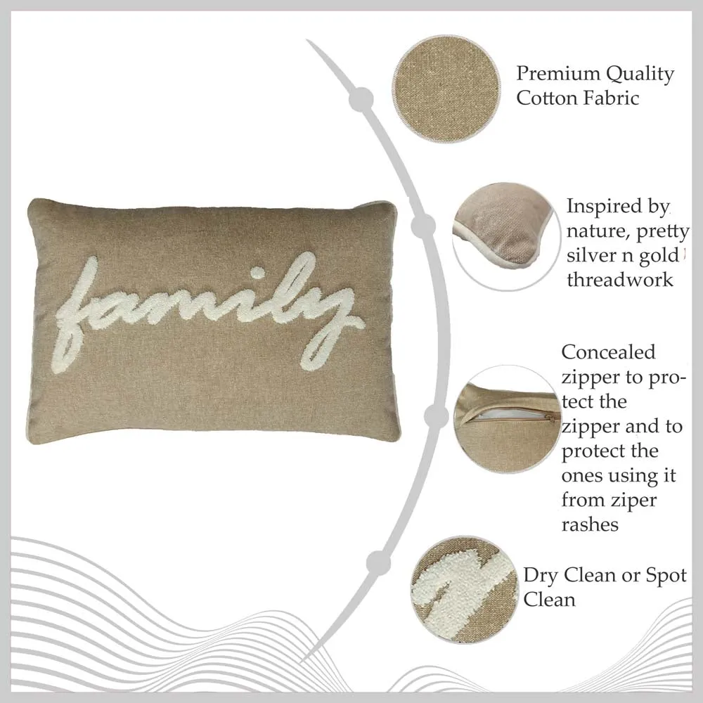 Family Printed Beige Velvet Cushion Cover