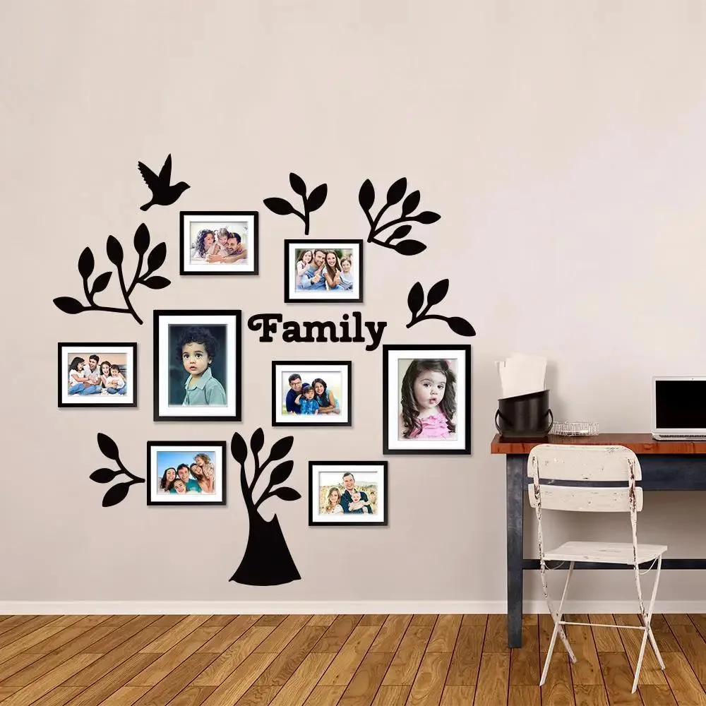 Family Tree Wooden Hangings with Picture Photo Frame Collage Set of 8