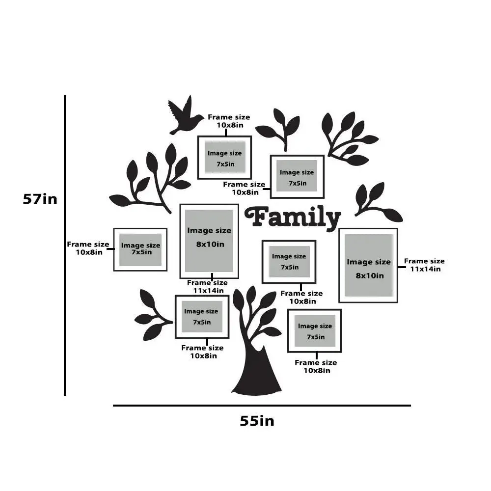 Family Tree Wooden Hangings with Picture Photo Frame Collage Set of 8
